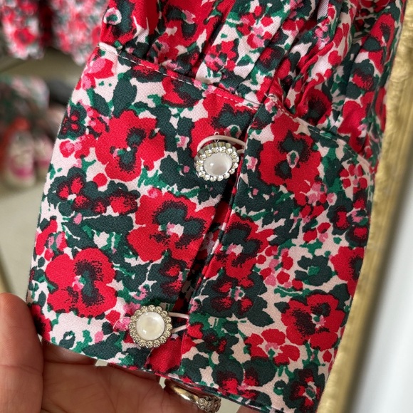 Floral Red and Green Women's Top - Picture 3 of 4